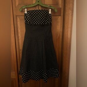 NAF NAF Women’s Black White Polka Dot Cotton Blend Strapless Mini Dress Sz Eu 38